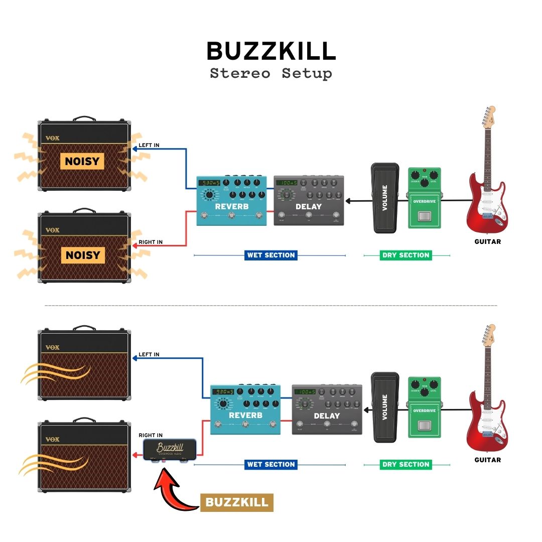 Noisy ground loop before Buzzkill, quiet after